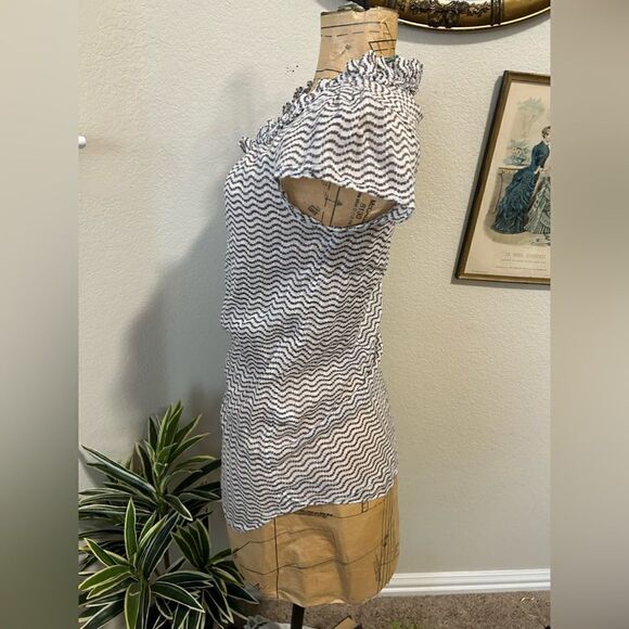 Gap White Brown Circle Polka Dot  Ruffle Stripe Blouse sz S - Picture 9 of 11